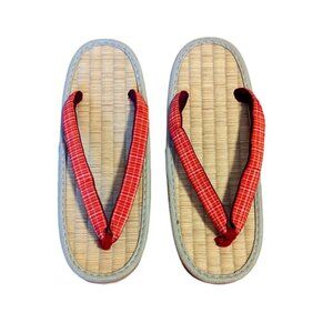 Vintage 70’s 80’s Japanese Bamboo Straw Flip Flop Thong House‎ Slipper Velvet